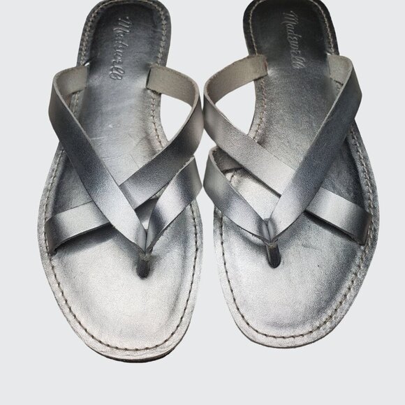 NWOT Madewell Boardwalk Thong Silver Strappy Metallic Flip Flop Sandals Size 7 - Picture 4 of 7